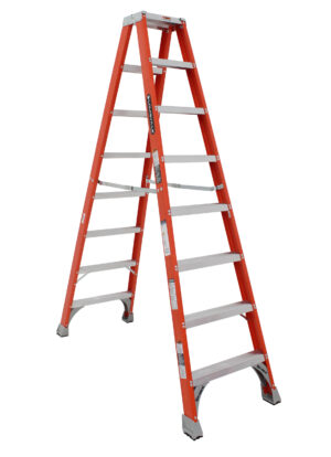 LOUISVILLE LADDER 8-FOOT FIBERGLASS TWIN FRONT TWIN STEP LADDER, TYPE IA, 300-POUND LOAD CAPACITY,