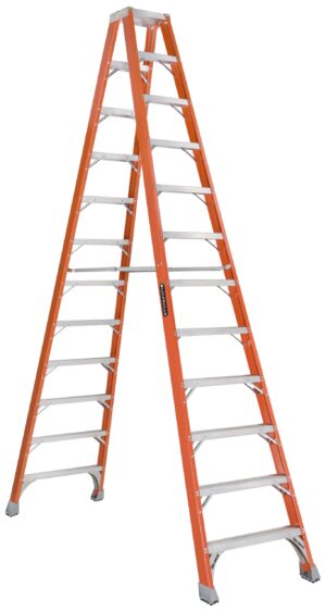 LOUISVILLE LADDER 12-FOOT FIBERGLASS TWIN FRONT TWIN STEP LADDER, TYPE IA, 300-POUND LOAD CAPACITY,