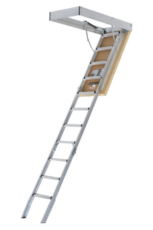 LOUISVILLE LADDER 30X54 FIRE RATED ALUMINUM ATTIC LADDER, 375-POUND LOAD CAPACITY, AL3040MG-R10FT